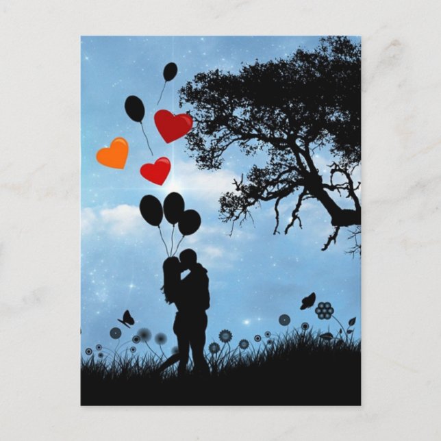 Couple in Love Silhouette and Balloons Postcard (Front)