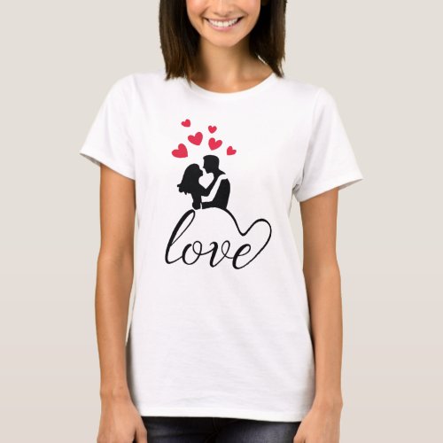 Couple In Love Silhouette Valentine Silhouette T_Shirt