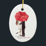 Couple in love under red umbrella ceramic ornament<br><div class="desc">Red umbrella couple is an original watercolour painting by artist Monika Howarth. Romantic couple. Anniversary. Wedding. First date.</div>