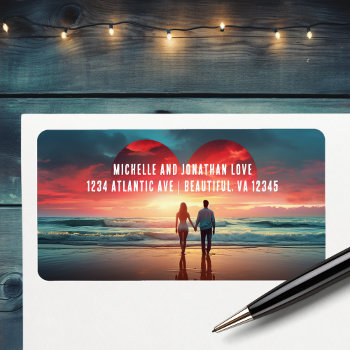 Couple In Love With Heart Sunset Beach Address Label by TheBeachBum at Zazzle