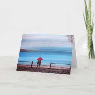 Couple in love with red umbrella card