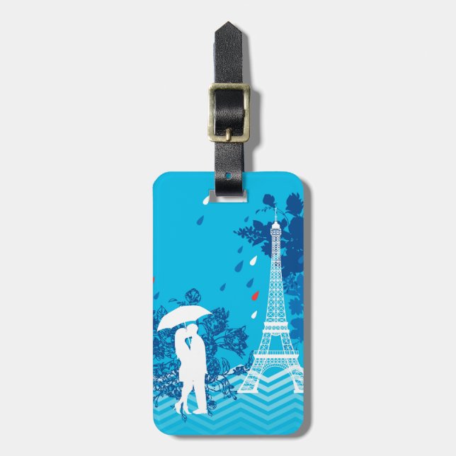 Couple in Paris with Eiffle Tower Luggage Tag (Front Vertical)