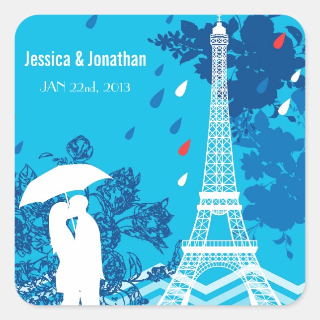 Couple in Paris with Eiffle Tower Square Sticker (Front)