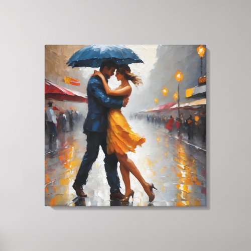 Couple in Rain Art Canvas Print