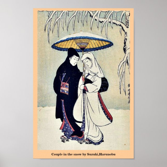 Couple in the snow by Suzuki,Harunobu Poster (Front)