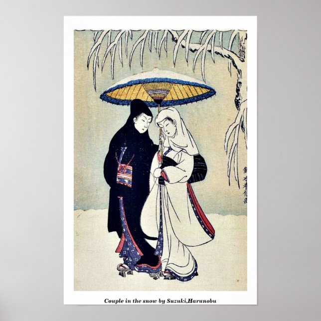 Couple in the snow by Suzuki,Harunobu Poster (Front)