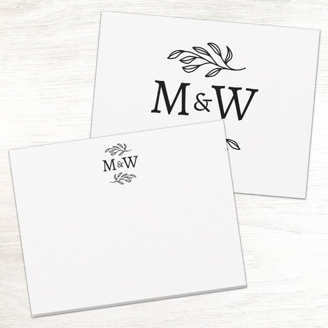 Couple Initial Monogram Botanical Elegant Note Card (Couple monogram initials personalized botanical line are notecards)