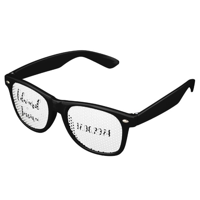 Couple Initials and Date Black White Modern Script Retro Sunglasses (Angled)