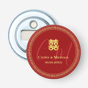 Couple initials Chinese wedding red Bottle Opener