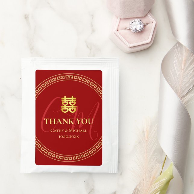 Couple initials Chinese wedding red Tea Bag Drink Mix (Wedding)