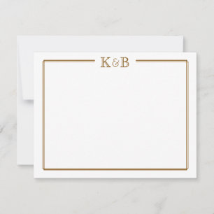 Couple Initials His Hers Monogram Brown Stationery Note Card