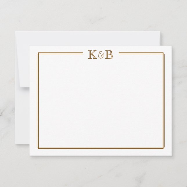 Couple Initials His Hers Monogram Brown Stationery Note Card (Front)