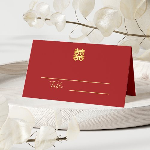 Couple initials modern Chinese wedding red Place Card