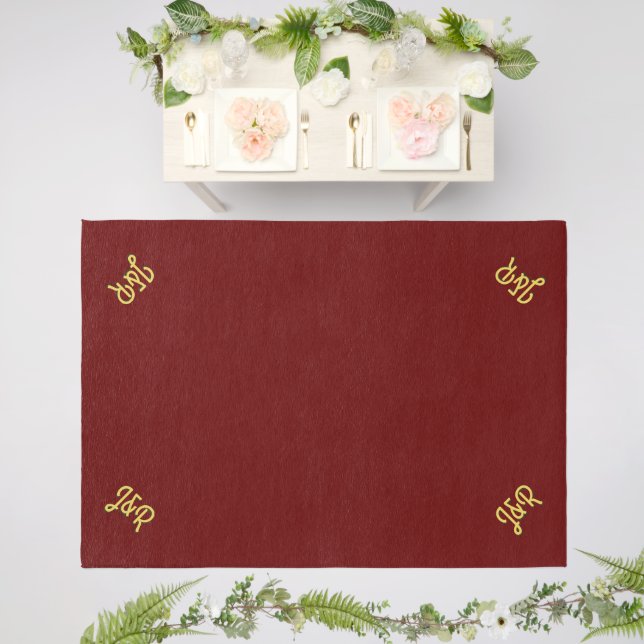 Couple Initials on Dark Red VIP Monogrammed Outdoor Rug (Insitu (Wedding 2))