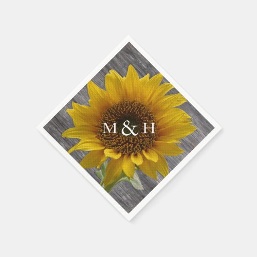 Couple Initials Romantic Rustic Wedding Sunflower Paper Napkins