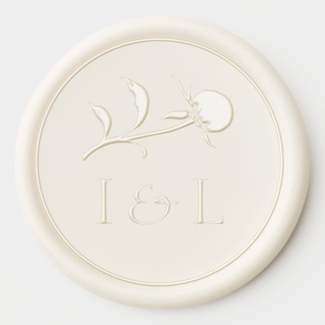 Couple Initials & Rosebud Wedding  Wax Seal Sticker (Front)
