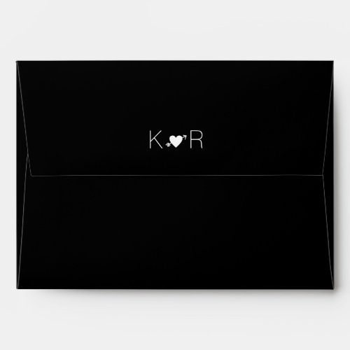 couple initials with a heart black wedding envelope