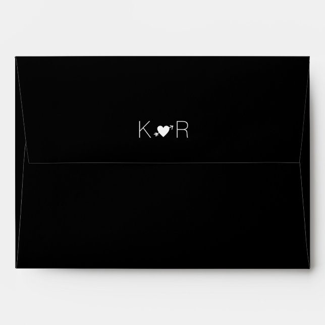 couple initials with a heart, black wedding envelope (Back (Top Flap))