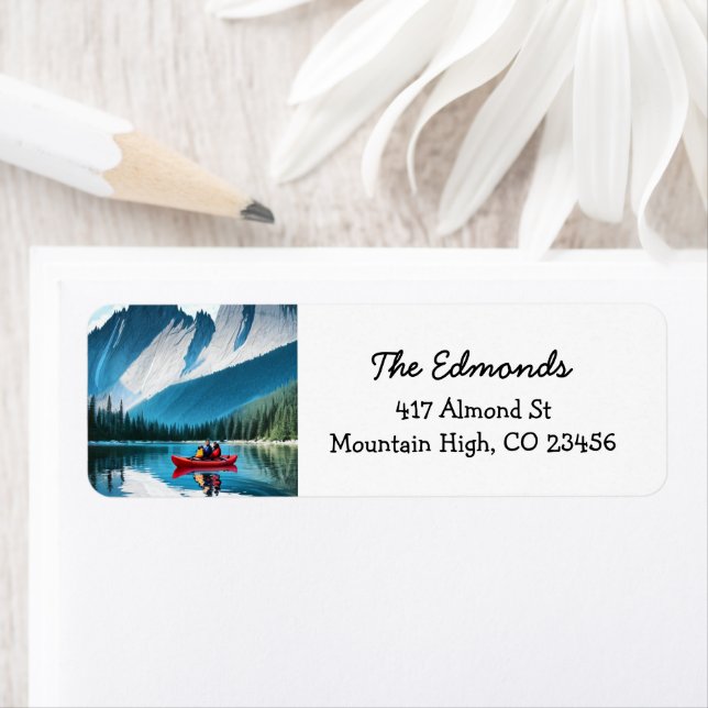 Couple Kayaking in the Mountains Label (Insitu)