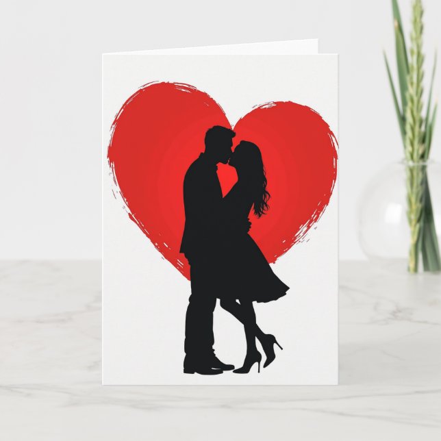 Couple Kiss Brush Stroke Heart Card (Front)