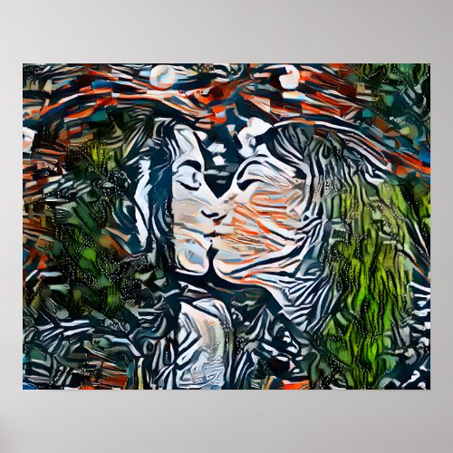 Couple Kissing  Colorful Abstract  Poster