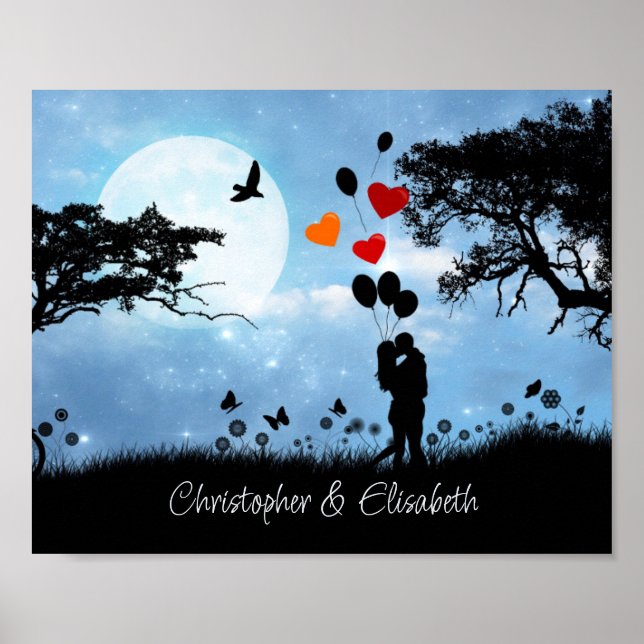 Couple Kissing Romantic Moonlight Personalized Poster (Front)