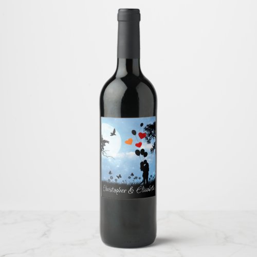 Couple Kissing Romantic Moonlight Personalized Wine Label