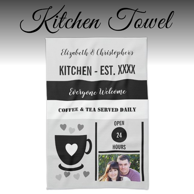 Couple kitchen est date coffee photo black kitchen towel (Creator Uploaded)