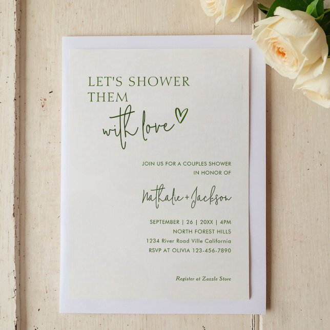 Couple Let's Shower Them Green Bridal Invitation (Creator Uploaded)