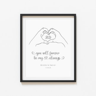 Couple Line Art Heart Shape Hands Poster