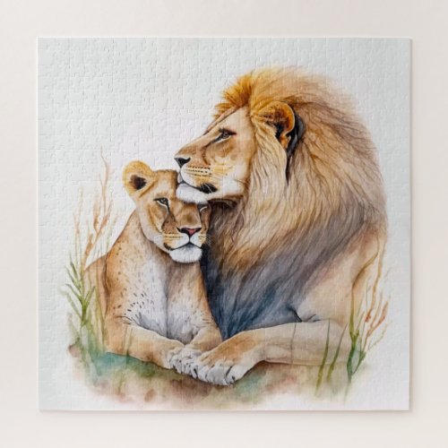 Couple lion male  female in love for lion lovers jigsaw puzzle