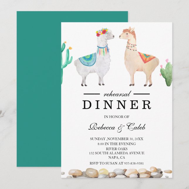Couple Llama Wedding Rehearsal Dinner Invitation (Front/Back)