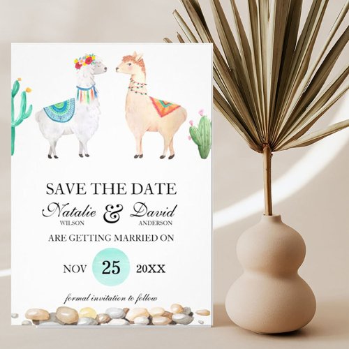 Couple Llama Wedding Save the Date Announcement