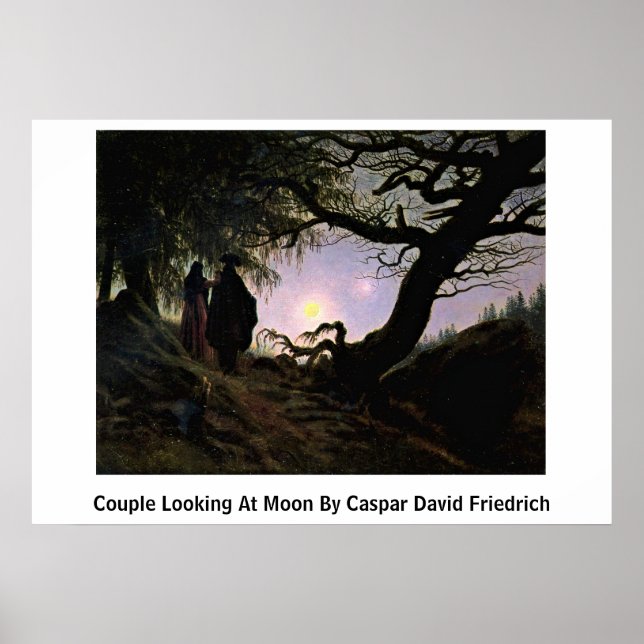 Couple Looking At Moon By Caspar David Friedrich Poster (Front)