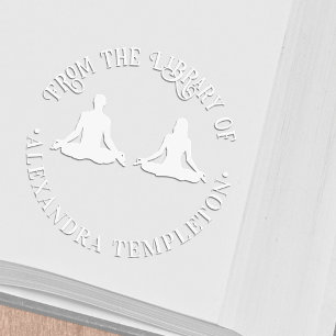 Couple Lotus Yoga Pose Round Library Book Name Embosser