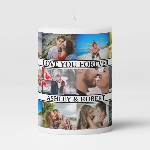Couple Love Custom 12 Photo Collage and Names Pillar Candle