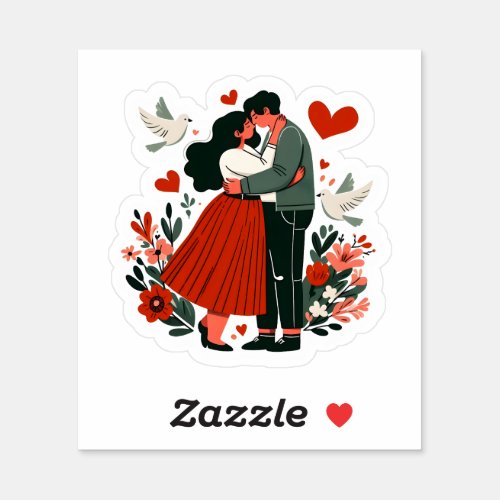 Couple love doves hearts and flowers valentine sticker