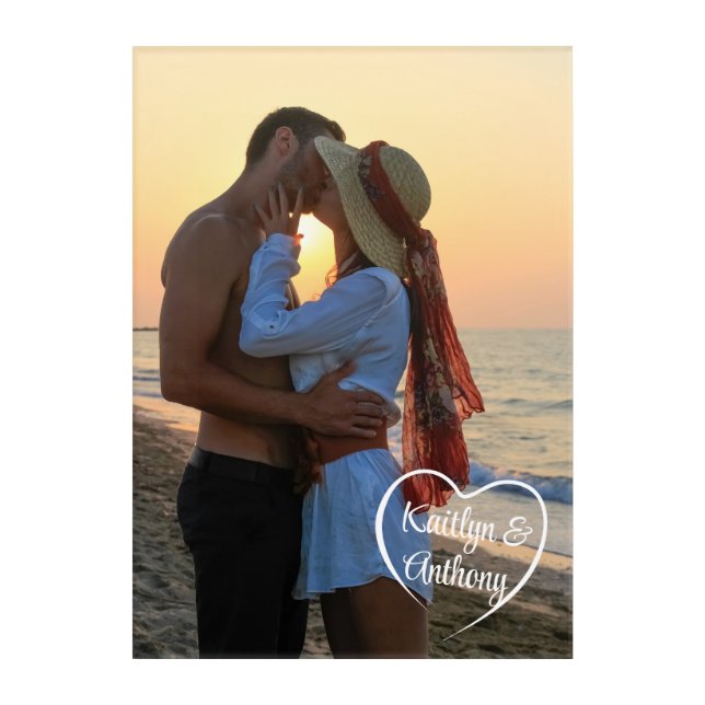Couple Love Heart Photo Names Acrylic Print (Front)