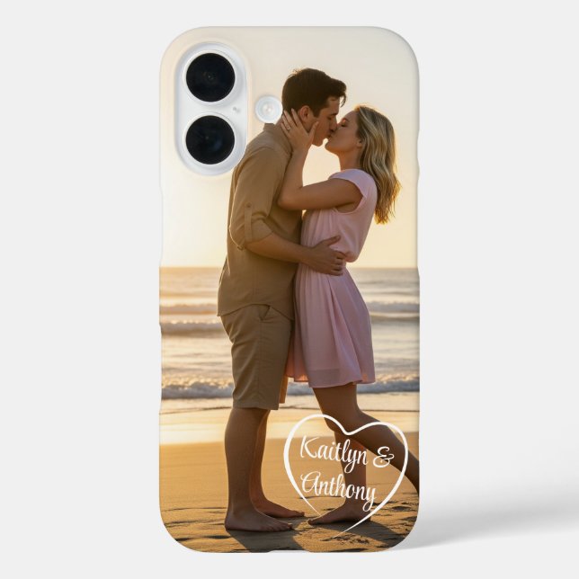Couple Love Heart Photo Names Case-Mate iPhone Case (Back)