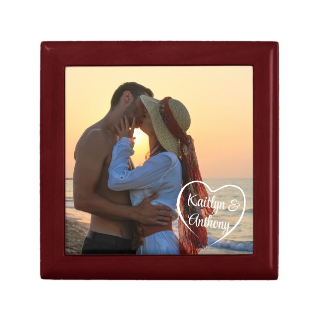 Couple Love Heart Photo Names Gift Box (Front)
