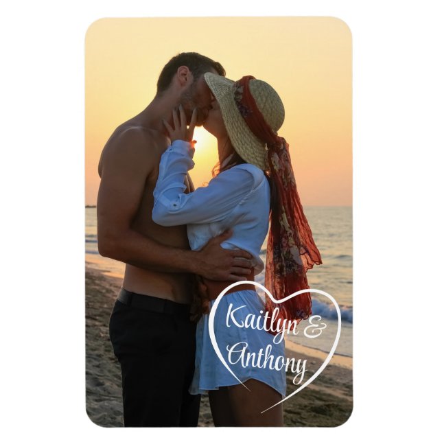 Couple Love Heart Photo Names Magnet (Vertical)