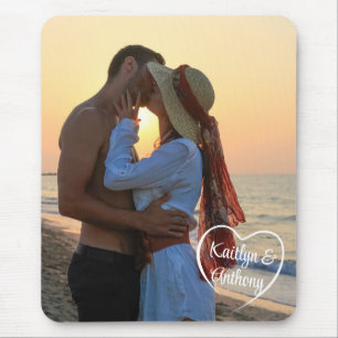Couple Love Heart Photo Names Mouse Pad