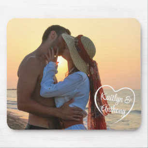 Couple Love Heart Photo Names Mouse Pad