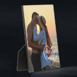 Couple Love Heart Photo Names Plaque<br><div class="desc">Couple Love Heart Photo Names Easel-Back Plaque Display. Create a self-standing photo display with your favorite picture of your partner and you featuring a heart overlay personalized with your names in a heart in your choice of font styles and colors and heart color. Change the placement of the heart and...</div>