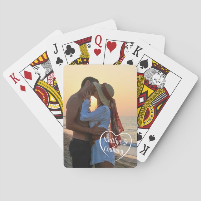 Couple Love Heart Photo Personalized Poker Cards (Back)