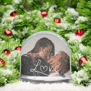 Couple Love Heart Script Photo Snow Globe