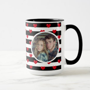 Couple Love Hearts Stripe   Valentines Day Photo Mug