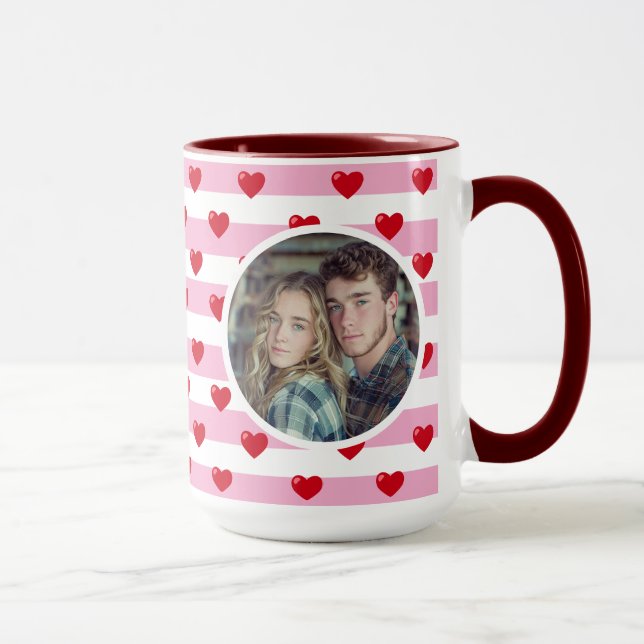 Couple Love Hearts Stripe | Valentines Day Photo Mug (Right)