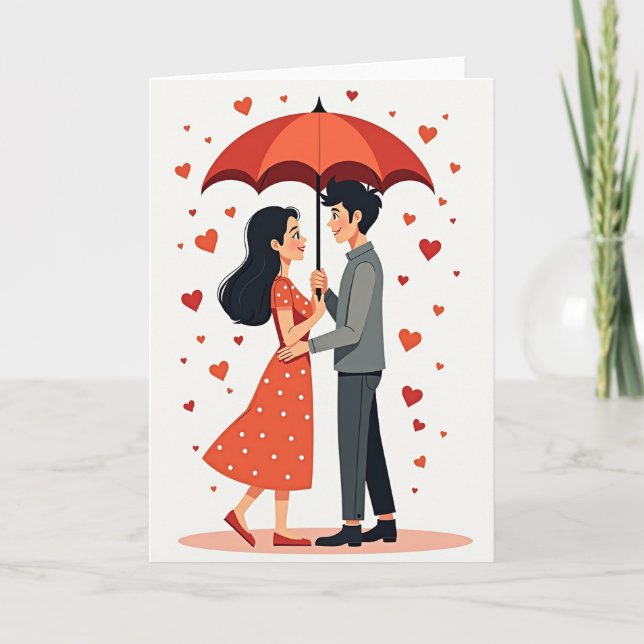 Couple Love Hearts Umbrella Card (Front)