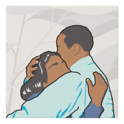Couple Love Hug Art Illustration Drawing Cartoon Faux Canvas Print